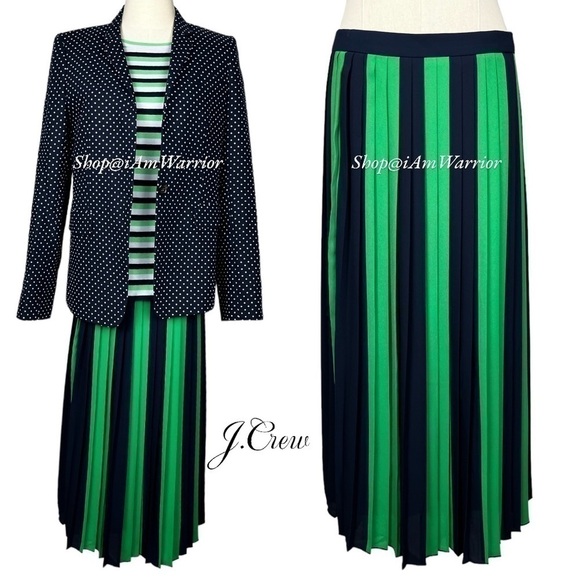 J.Crew (factory) NWT navy & Kelly green pleated midi skirt *shop@iamwarrior - Picture 3 of 11
